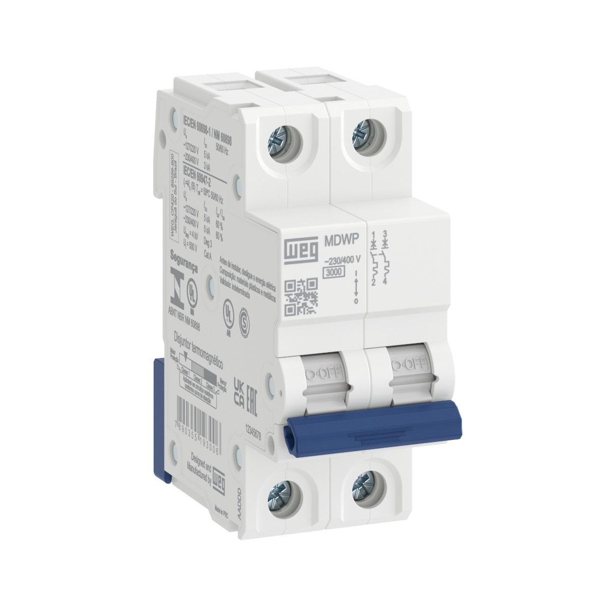 MINI INTERRUPTOR TERMOMAGNETICO 2 POLOS 10 A MDWP-C10-2