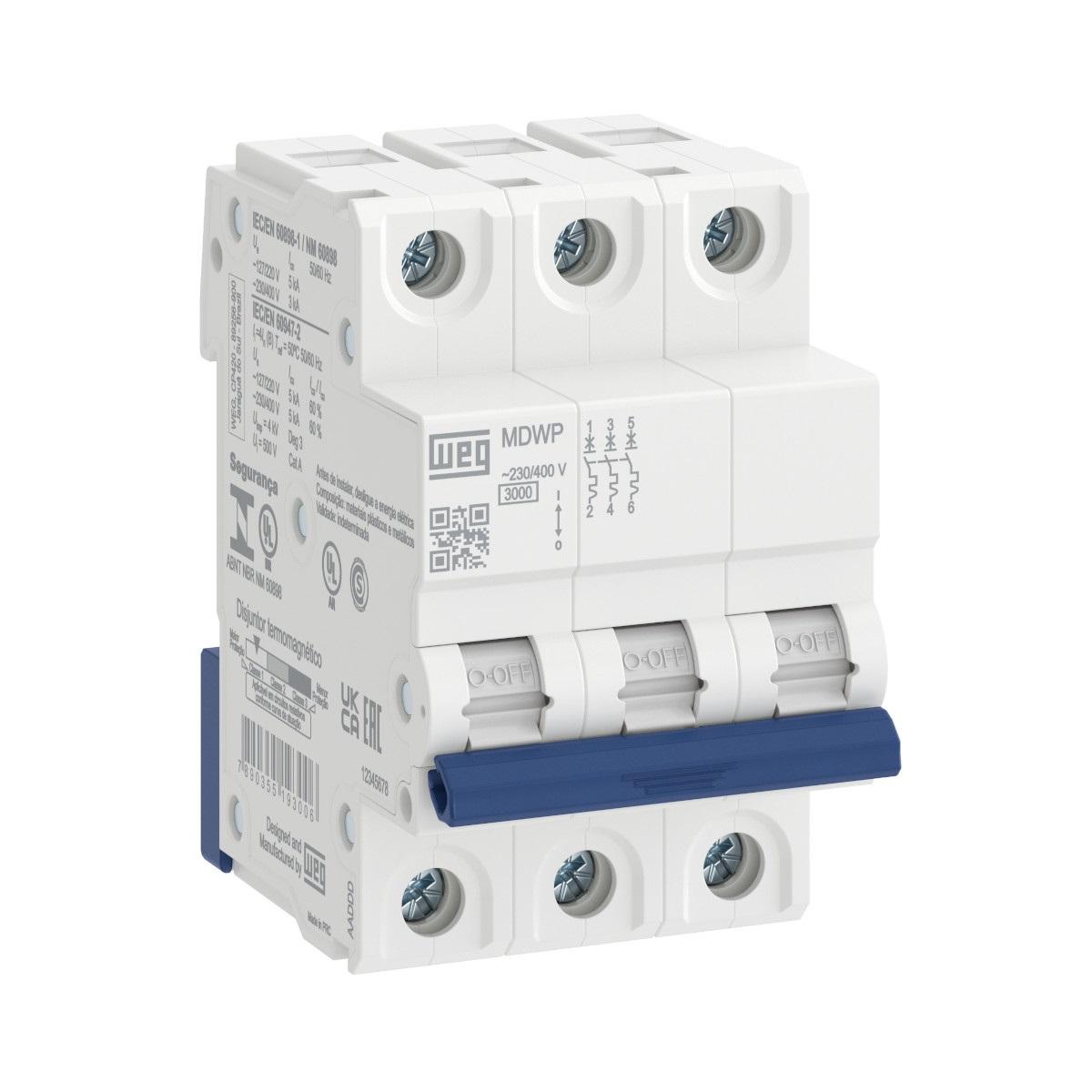 MINI INTERRUPTOR TERMOMAGNETICO  3 POLOS 10 A MDWP-C10-3